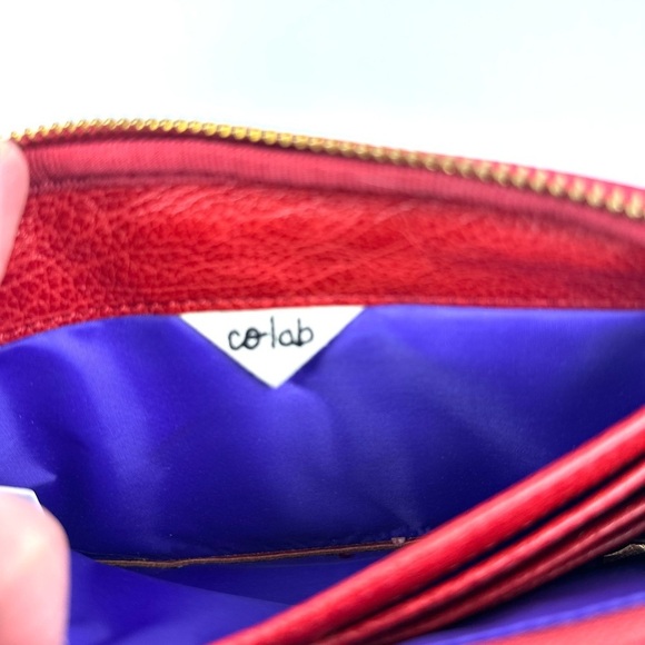 Colab Wallet Red Faux Leather Zip Around Organizer Gold Hardware Clutch - Picture 9 of 12